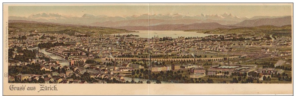 CPA DOUBLE SUISSE ZURICH Gruss Aus Panorama Carte Colorisée 1904 - Zürich