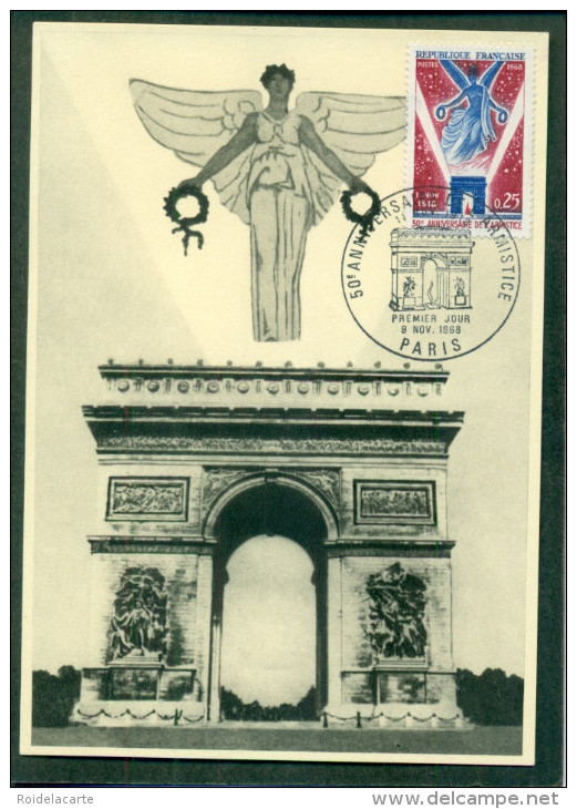 CM-Carte Maximum Card #1968-France # Histoire # 50° Anniversaire De L´Armistice # Paris - 1960-1969