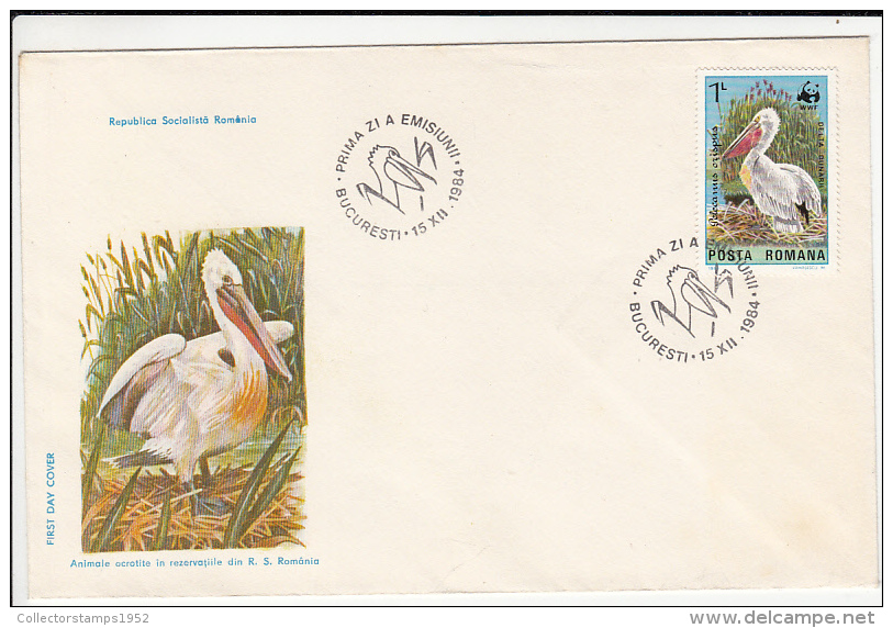 372FM- PELICANS, BIRDS, COVER FDC, 1984, ROMANIA - Pélicans