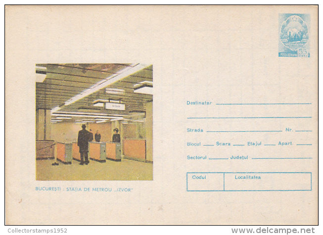 4108- SPRING SUBWAY STATION, COVER STATIONERY, 1980, ROMANIA - Tramways