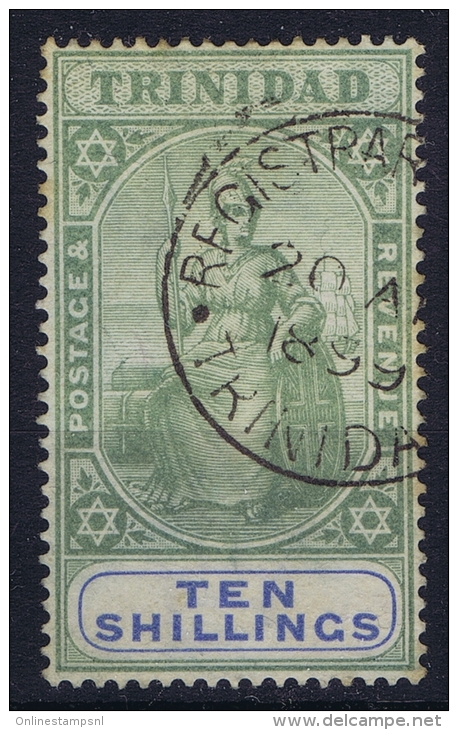 Trinidad 1896 Mi Nr 45 , 10  Shillings Used , Watermark 3, Cat Value 340 - Trinidad En Tobago (...-1961)