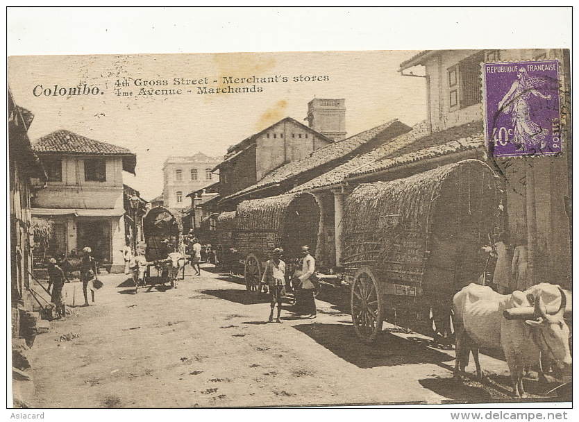 Colombo 4 Eme Avenue Merchants Stores  P. Used Sea Post Paquebot Ligne No 4 Sur Semeuse 40 Cts - Sri Lanka (Ceylon)