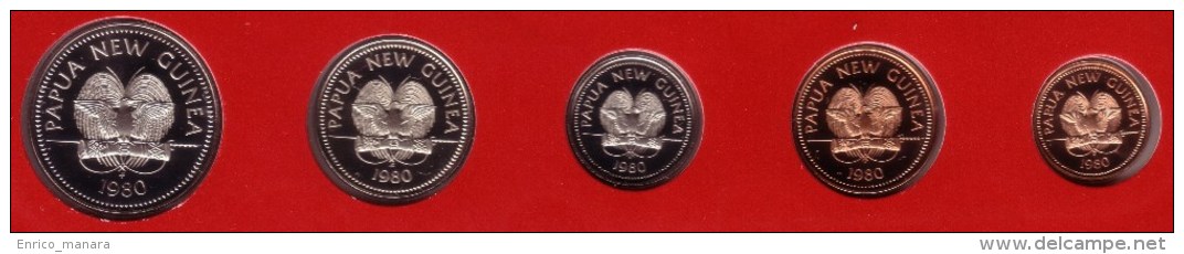 PAPUA NEW GUINEA - Partial Proof Set (5 Coins) 1980 FM - KM# 1 Through 5 - Papua New Guinea