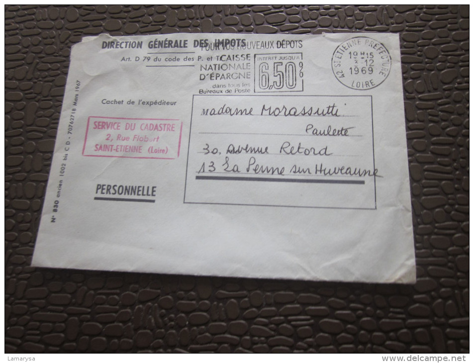 Lettre  Franchise Civile  Franchise Postale  Direction Des Impots  St Etienne  >> La Penne Sur Huveaune  1969 - Lettres Civiles En Franchise