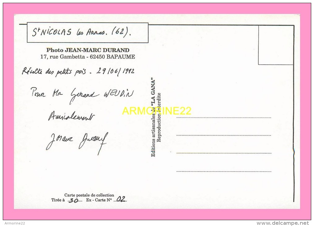 CPM  SAINT NICOLAS LES ARRAS  Recolte Des Petits Pois - Other & Unclassified