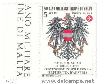 SMOM 1989  CONVENZIONE POSTALE CON REPUBBLICA  DI AUSTRIA - POSTA AEREA - INTEGRO - Sovrano Militare Ordine Di Malta