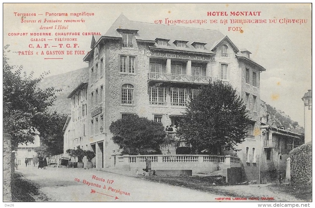 Hôtel Montaut Et Hostellerie De La Barbacane Du Château - Foix (Ariège) C.A.F Et T.C.F Route 117 - Carte Non Circulée - Hotels & Restaurants