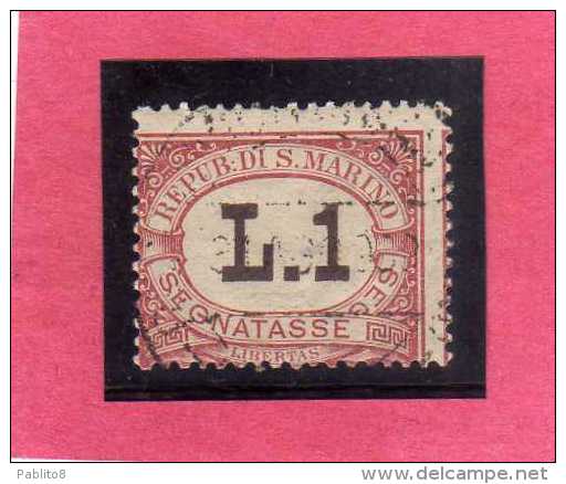 REPUBBLICA DI SAN MARINO 1897-1919 SEGNATASSE DUE TASSE TAXE LIRE 1 USATO USED OBLITERE' - Postage Due