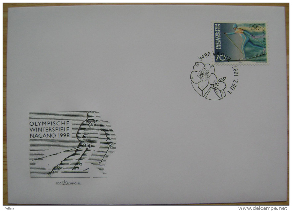 1997 LIECHTENSTEIN FDC 1 WINTER OLYMPIC GAMES NAGANO JAPAN CROSS COUNTRY - Hiver 1998: Nagano