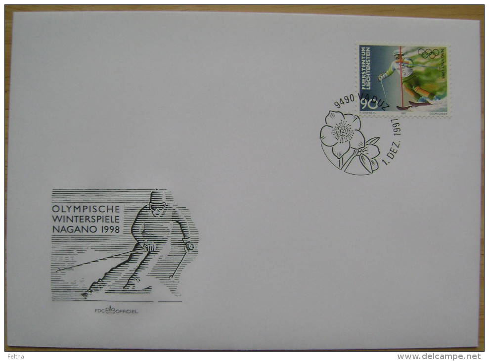 1997 LIECHTENSTEIN FDC 2 WINTER OLYMPIC GAMES NAGANO JAPAN ALPINE SKIING SLALOM - Hiver 1998: Nagano