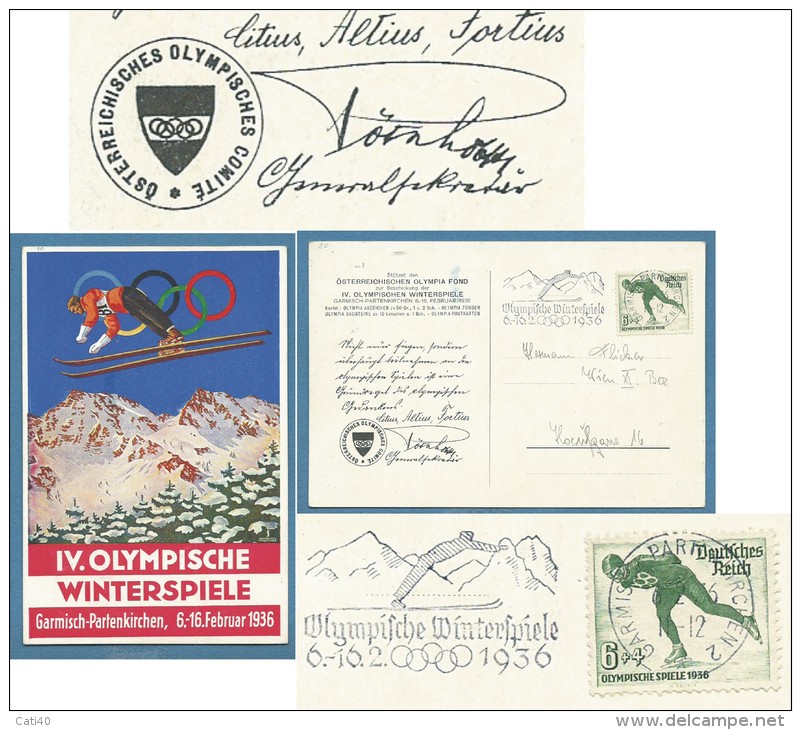 1936 OLIMPIADI INVERNALI DI GARMISCH - CARTOLINA UFFICIALE CON TIMBRO COMITATO - Altri & Non Classificati