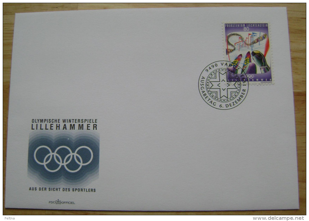 1994 LIECHTENSTEIN FDC 2 WINTER OLYMPIC GAMES LILLEHAMMER NORWAY ALPINE SKIING SLALOM - Invierno 1994: Lillehammer