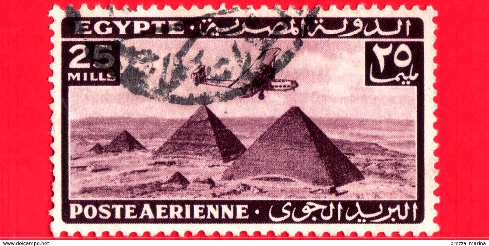 EGITTO - Usato - 1943 - Aereo Che Vola Sopra Le Piramidi Di Giza - 25 Posta Aerea - Poste Aérienne