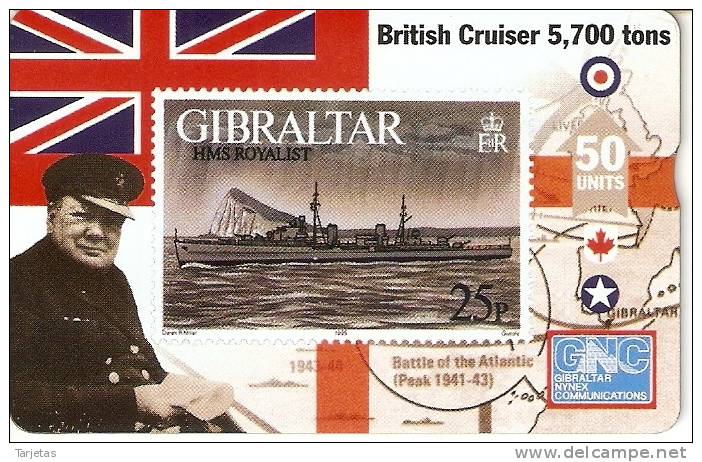 Nº 47 TARJETA DE GIBRALTAR DE UN SELLO CON UN BARCO (SHIP-STAMP)  NUEVO-MINT - Sellos & Monedas