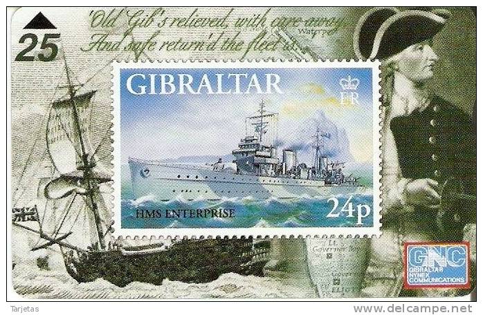 TARJETA DE GIBRALTAR CON UN SELLO DE UN BARCO (STAMP-SHIP) NUEVA-MINT - Sellos & Monedas