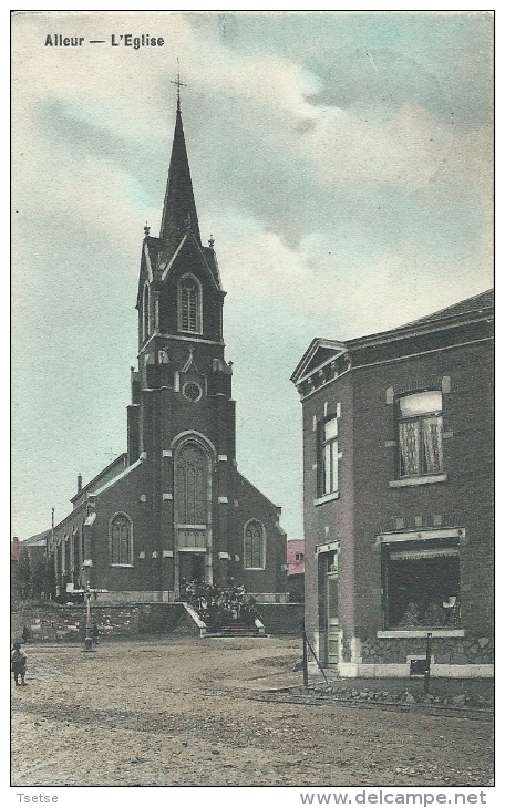 Alleur - L'Eglise Et ... Maisons Environnantes - Jolie Carte Couleur -1911 ( Voir Verso ) - Ans