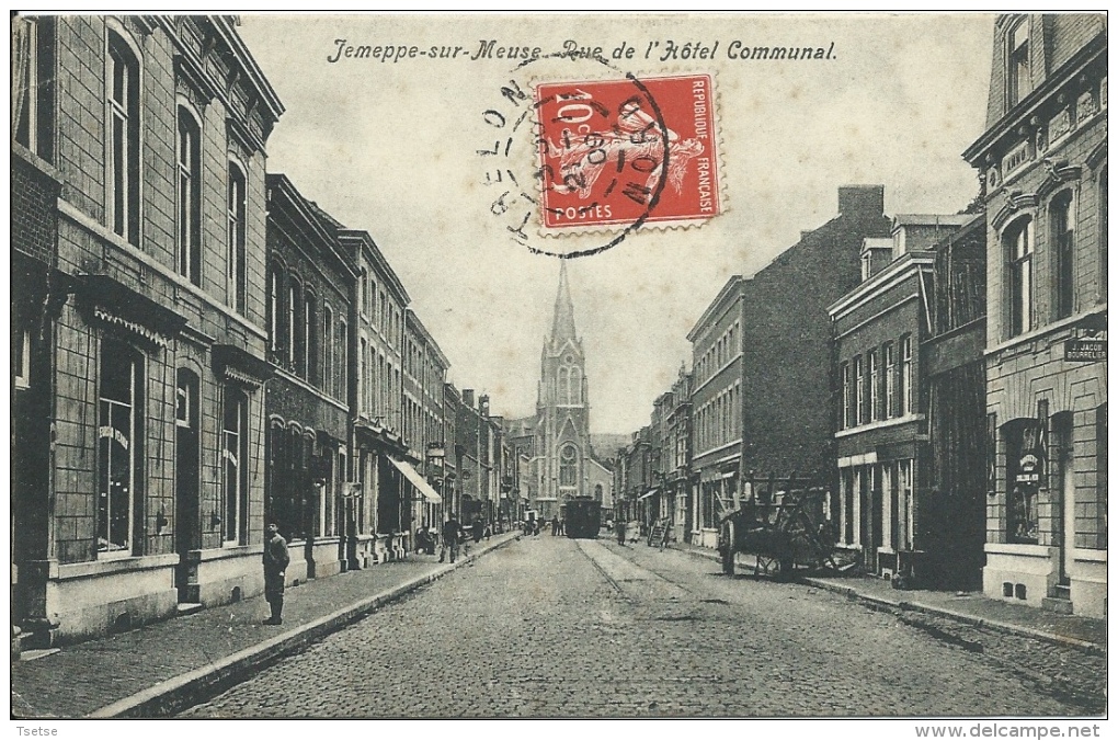 Jemeppe-sur-Meuse - La Rue De L´Hôtel Communal - Tram ... Au Bout De La Rue - 1909 ( Voir Verso ) - Seraing
