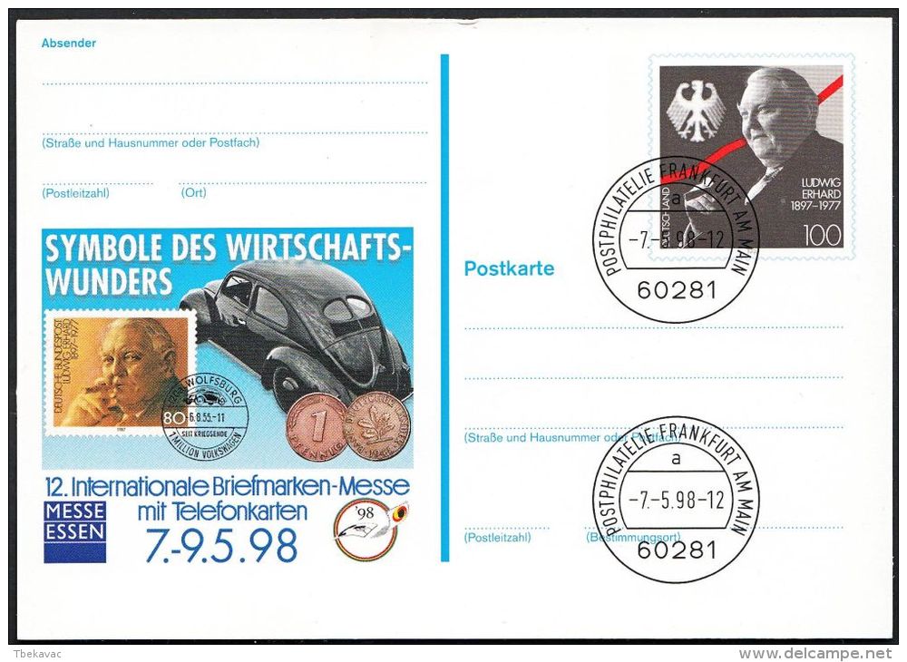 Germany 1998, Illustrated Postal Stationery "Philatelic Exhibition In Essen" W./ Postmark "Frankfurt", Ref.bbzg - Cartoline Illustrate - Usati