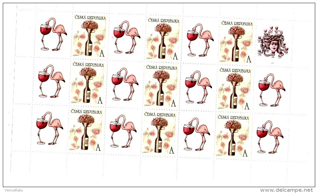 Czech Republic 2014 - Red Wine, Flamingo, MNH, MS (9stamops With Cupons) - Flamants