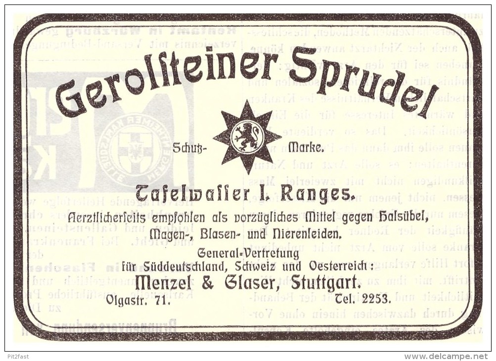 Original Werbung - 1907 - Gerolsteiner Sprudel , Gerolstein , Menzer & Glaser , Kur , Arzt , Krankenhaus !! - Werbung