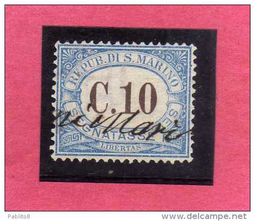 SAN MARINO 1925 SEGNATASSE DUE TASSE TAXE CENT.10 TIMBRATO USED - Timbres-taxe