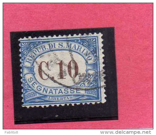 SAN MARINO 1925 SEGNATASSE DUE TASSE TAXE CENT.10 TIMBRATO USED - Timbres-taxe