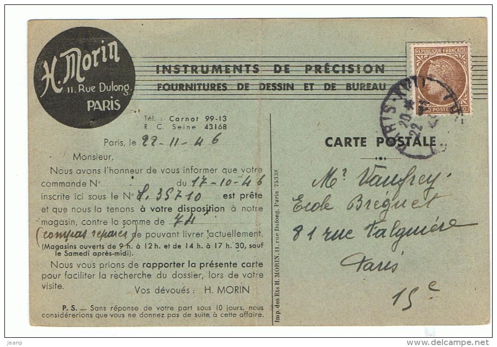 2f50 Céres De Mazelin Yvert 681 Seul Sur Carte Postale Non Illustrée, 1946 - 1945-47 Cérès De Mazelin