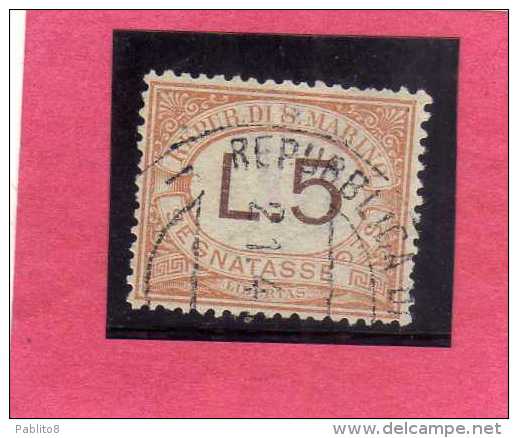REPUBBLICA DI SAN MARINO 1925 SEGNATASSE POSTAGE DUE TASSE TAXE LIRE 5 USATO USED OBLITERE' - Postage Due