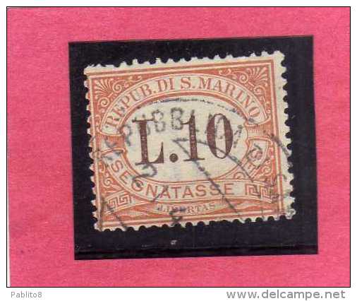 REPUBBLICA DI SAN MARINO 1925 SEGNATASSE POSTAGE DUE TASSE TAXE LIRE 10 USATO USED OBLITERE' - Timbres-taxe