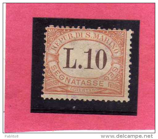 REPUBBLICA DI SAN MARINO 1925 SEGNATASSE POSTAGE DUE TASSE TAXE LIRE 10 USATO USED OBLITERE' - Postage Due