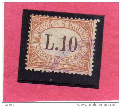 REPUBBLICA DI SAN MARINO 1925 SEGNATASSE POSTAGE DUE TASSE TAXE LIRE 10 USATO USED OBLITERE' - Postage Due