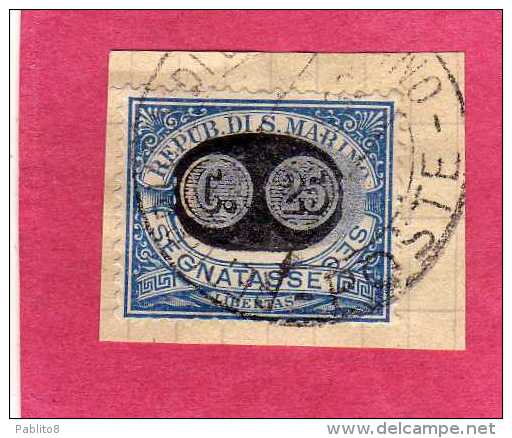 SAN MARINO 1931 SEGNATASSE DUE TASSE TAXE MASCHERINE SOPRASTAMPATO SURCHARGED LIRE 2 SU CENT. 10 USATO USED - Timbres-taxe