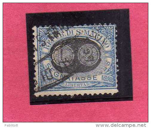 SAN MARINO 1931 TASSE TAXE DUE SEGNATASSE MASCHERINE SOPRASTAMPATO SURCHARGED LIRE  2 SU 5 CENT. TIMBRATO USED - Impuestos