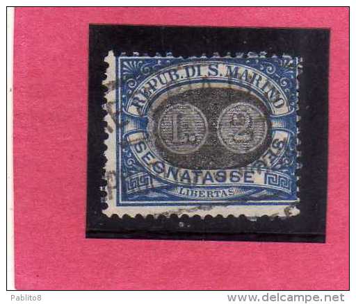 SAN MARINO 1931 SEGNATASSE DUE TASSE TAXE MASCHERINE SOPRASTAMPATO SURCHARGED  LIRE  2 SU CENT.  10 TIMBRATO USED - Postage Due