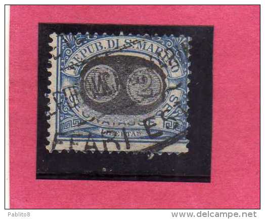 SAN MARINO 1931 SEGNATASSE DUE TASSE TAXE MASCHERINE SOPRASTAMPATO SURCHARGED  LIRE  2 SU CENT.  10 TIMBRATO USED - Timbres-taxe