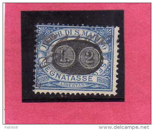 SAN MARINO 1931 SEGNATASSE DUE TASSE TAXE MASCHERINE SOPRASTAMPATO SURCHARGED  LIRE  2 SU CENT.  10 TIMBRATO USED - Postage Due