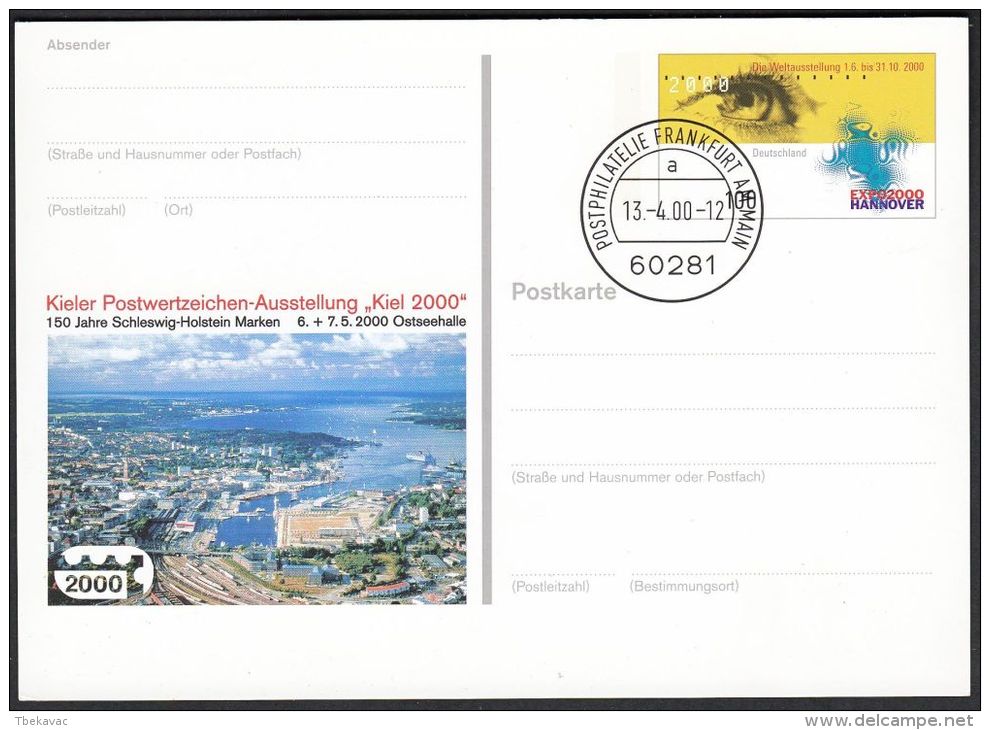 Germany 2000, Illustrated Postal Stationery "Harbour In Koln" W./postmark "Frankfurt", Ref.bbzg - Cartoline Illustrate - Usati