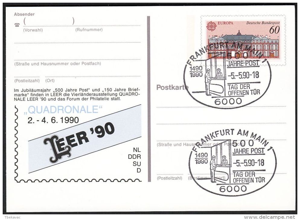 Germany 1990, Illustrated Postal Stationery "Quadronale Leer 1990" W./postmark "Frankfurt", Ref.bbzg - Cartoline Illustrate - Usati