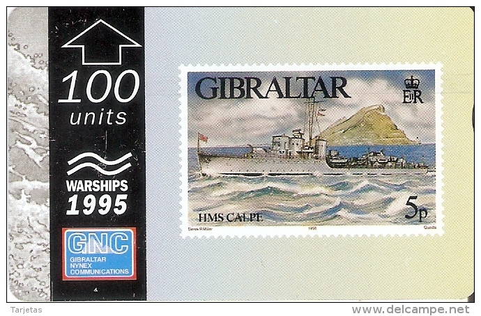 Nº 40 TARJETA DE GIBRALTAR DE UN SELLO CON UN BARCO 100 UNITS  NUEVO-MINT (STAMP-SHIP) - Sellos & Monedas