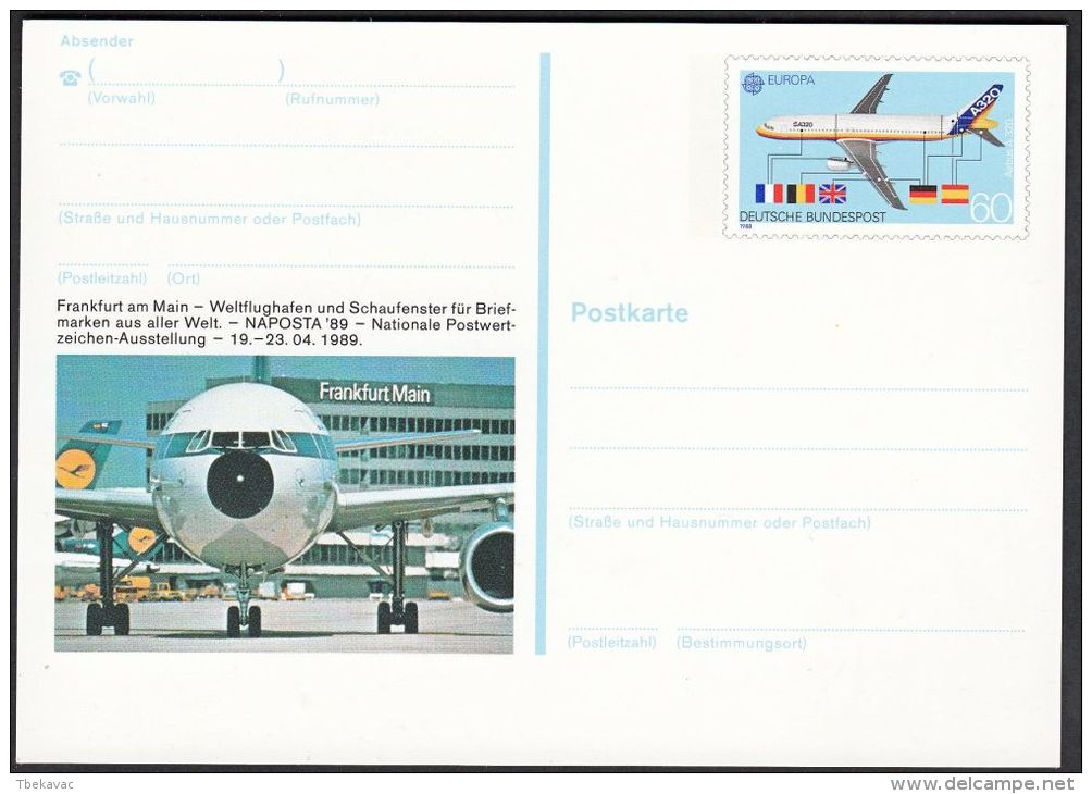 Germany 1989, Illustrated Postal Stationery "Airpost In Frankfurt", Ref.bbzg - Geïllustreerde Postkaarten - Ongebruikt