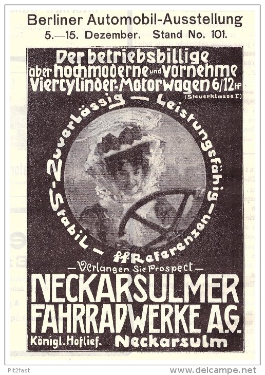 Original Werbung - 1907 - NSU Automobil - Ausstellung Berlin , Motorrad , Neckarsulm , Moto , Motorräder !!! - KFZ