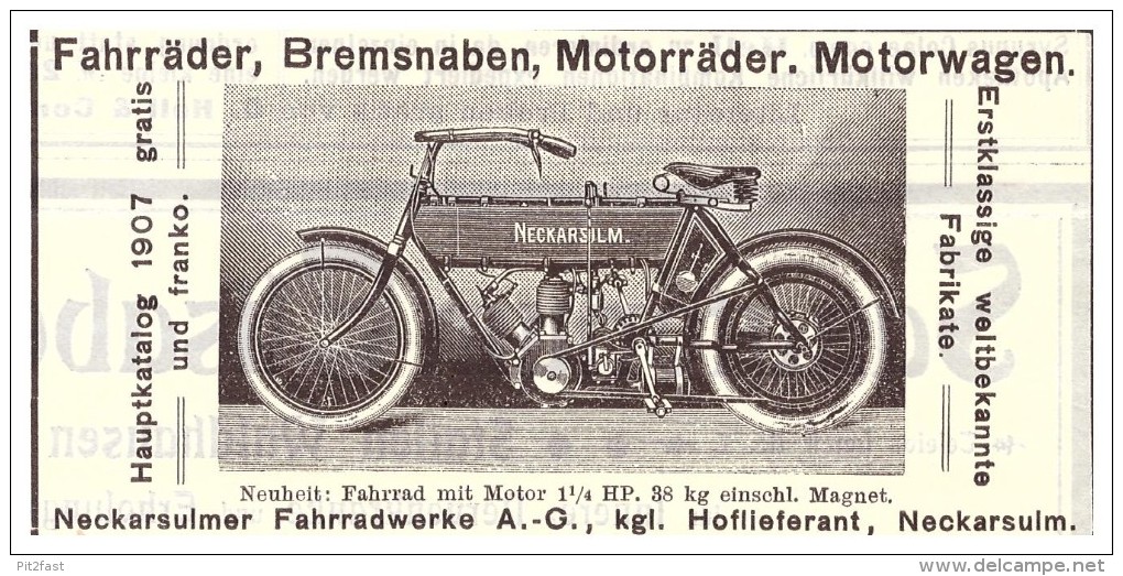 Original Werbung - 1907 - NSU , Motorrad , Neckarsulm , Moto , Motorräder !!! - Motorräder
