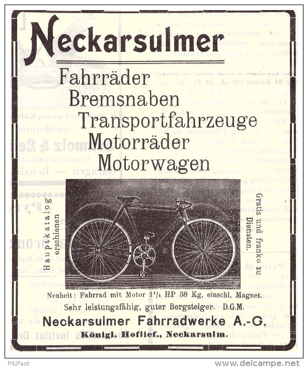 Original Werbung - 1907 - NSU , Fahrrad , Motorrad , Neckarsulm , Moto , Motorräder , Bicycle !!! - Sonstige & Ohne Zuordnung