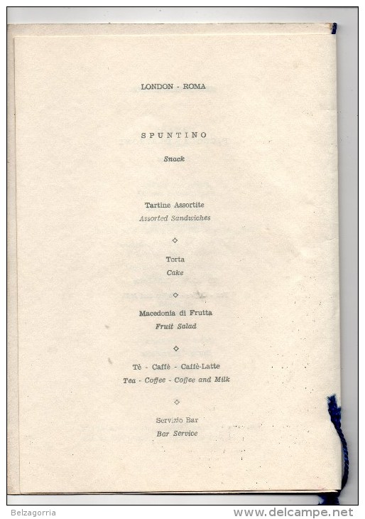 *  MENU - ALITALIA, NEW YORK - LONDON - ROMA, SUPER DC- 8 JET,  PRANZO, PICCOLA COLAZIONE, SPUNTINO, Super Etat - Menu