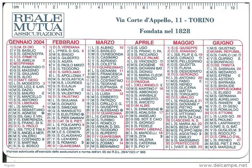 CAL601 - CALENDARIETTO 2004 - REALE MUTUA ASSICURAZIONI - TORINO - Formato Piccolo : 1991-00