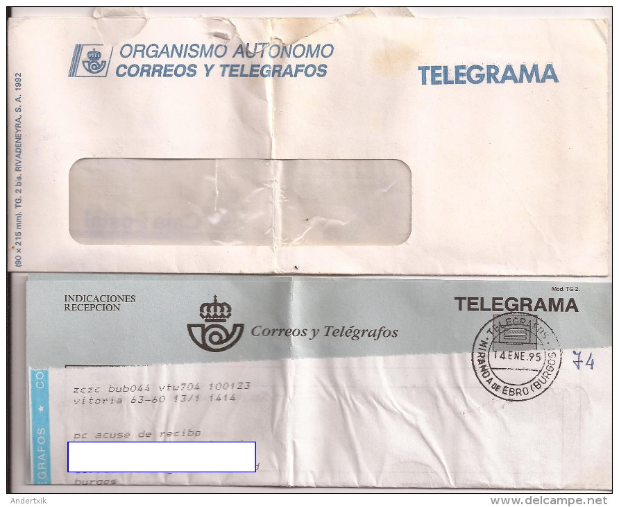 Doc Antiguo, TELEGRAMA De Miranda De Ebro, 14 Enero 1995 - Unclassified