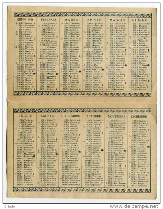 CALENDARIETTO PALIO DI ASTI EDIZIONE SOCIETà CHIMICO FARMACEUTICA ITALIANA ROMA ANNO 1936 - Formato Piccolo : 1921-40