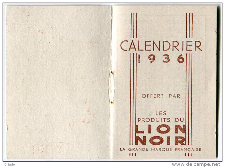 CALENDARIETTO LION NOIR ANNO 1936 CALENDRIER - Small : 1921-40