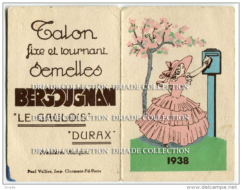 CALENDARIETTO BERGOUGNAN LE GAULOIS DURAX  CLERMONT FERRAND ANNO 1938 CALENDRIER - Tamaño Pequeño : 1921-40