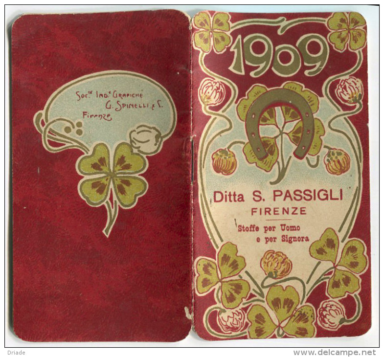 CALENDARIETTO DITTA S. PASSIGLI FIRENZE STOFFE PER UOMO E SIGNORA ANNO 1909 - Formato Piccolo : 1901-20